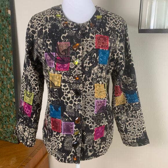 Vintage Size M Tapestry Embroidered Beaded Floral Jacket Art to Wear Patchwork - Picture 2 of 15